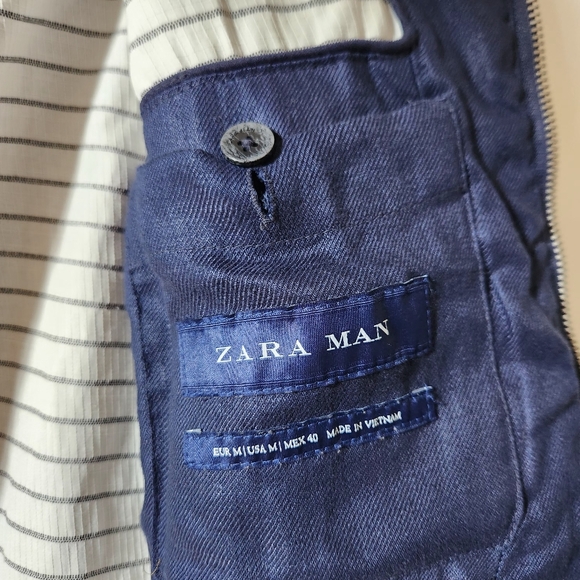 ZARA Blue linen moto jacket Size M - Picture 7 of 10